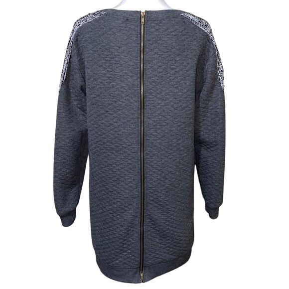 Sanctuary Grey Quilted Sweatshirt Dress Tunic Top Sz M Lagenlook Full Zip Back - Picture 2 of 11